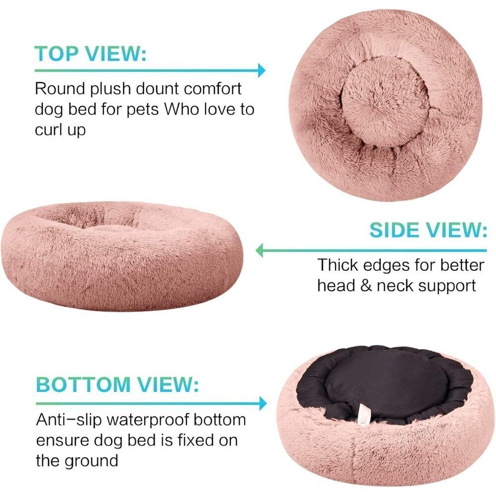 Calming Dog Bed Plush Donut Comfy Cuddler Faux Fur Washable Multiple Sizes S-XXL - Picture 4 of 6